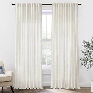 lot 9169 image: Extra Wide Curtains 70 In Width for 72 Inch Window,Pleated Back Tab Linen Semi Sheer Full Length Curtains for Living Room Sliding Glass Door 2 Panel Set,72x102,70x102,6FT x 102 Inches Long,Cream