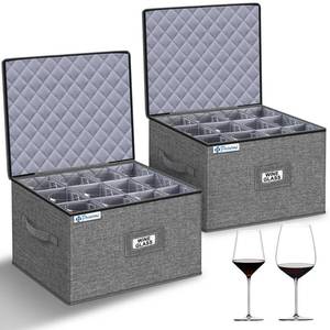 lot 9171 image: Wine Glass Storage Box for 24 Glasses, Hard Shell Stackable Moving Case