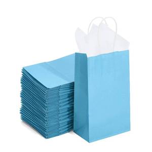 lot 9180 image: DjinnGlory 100 Pack Small Sized Blue Paper Bags with Handles Bulk for Merchandises, Christmas Gifts, Baby Blue Party Goodie Bags for Birthdays, Baby Showers, Weddings, 9x5.5x3.15 Inch