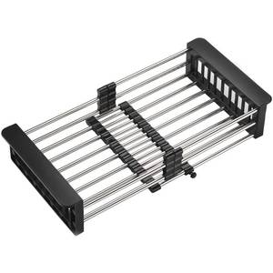 lot 9181 image: GULICA Dish Drying Rack Black, Adjustable Stainless Steel Drainer Basket Drain Tray for Dish Vegetable Fruit, 18.2 x 8.9, On or in Sink Kitchen Basket Dish Drying Rack