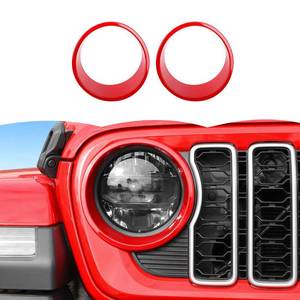lot 9182 image: Headlight Cover Guard Headlight Bezels Trim Compatible with Jeep Wrangler JL JLU & Gladiator JT 2024 Exterior Accessories,Red