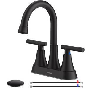 lot 9186 image: Matte Black Bathroom Faucet, Hurran 4 inch Centerset 2-Handle Lead-Free