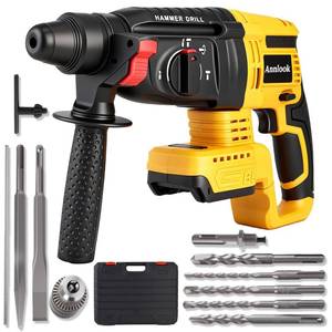lot 9192 image: SDS-Plus Cordless Rotary Hammer Drill Compatible with DeWalt 20V MAX Battery (Tool Only), Hammer Drill for Concrete with 4 Functions, Rotomartillo Brushless Motor Includes 5 Drill Bits, 2 Chisels