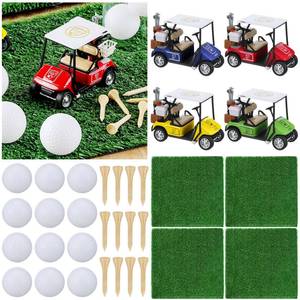 lot 9196 image: Glimin 32 Pcs Golf Table Centerpiece Decorations with 4 Mini Golf Cart Toy Bulk 28 Practice Ball Green Grass Mats Tees Golfing Themed Party Decor for Sport Themed Birthday Party Baby Shower Supplies