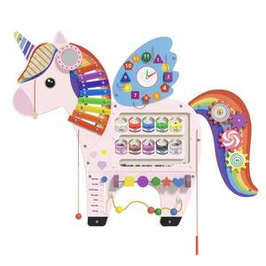 lot 9207 image: Spacocld Unicorn Activity Wall Busy Board Panels - Sensory Wall Panel for Kids, Montessori Toddler Wall Activity Board, Wall Toys for Toddlers 3, Activity Cube, Perfect for Toddler Playroom, Pink