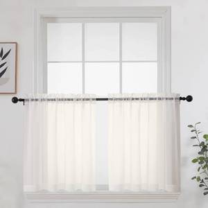 lot 10272 image: OWENIE Short Sheer Curtains 24 Inches Long 2 Panels for Bathroom Window, Rod Pocket Light Filtering Sheer Tier Curtains for Small Kitchen Laundry Room, RV, Camper Travel Trailers, 42 W x 24 L, Ivory