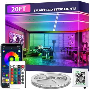 lot 10278 image: 20FT Led Strip Lights,Long Smart Led Light Strips Music Sync 5050 RGB Color Changing Rope Lights,Bluetooth APPIR RemoteSwitch Box Control Led Lights for Bedroom,Home Decoration,Party,Festival