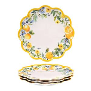 lot 10279 image: molidiki 11 Inch Lemon Melamine Plates, 4-Piece Dinner Plate Set