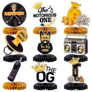 lot 10327 image: Weekgrat 9 Pcs the Notorious One Birthday Honeycomb Centerpieces Decorations Notorious One Theme First Birthday Table Centerpiece Hip Hop 1st Black and Gold Decor for 1st Year Old Baby Supply