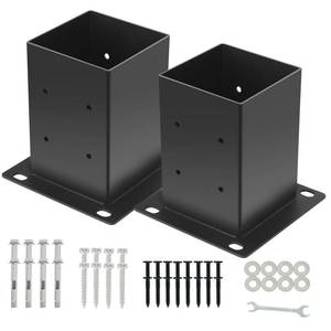 lot 11676 image: Metovate 4x4 Post Base 2Pcs(Inner Size 3.55x 3.55) Concrete Post Brackets Anchors 13 Gauge Thick Solid Steel Heavy Duty Stainless Steel Screws Black Powder Coated for Wood,Pergola,Decking,Railing