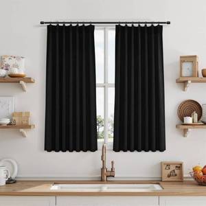 lot 11679 image: Black Linen Curtains 40 Inch Length 2 Panel Set for Small Windows Modern Rustic Country Linen Cotton Light Filtering Drapes Privacy Pinch Pleated Back Tab Semi Sheer Kitchen Curtains 40 Inches Long
