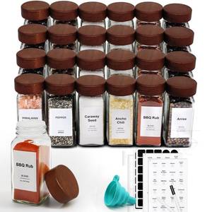 lot 11690 image: CKCY 24 Pack 4 oz Glass Spice Jars with Shaker Lids& Labels Glass Bottles