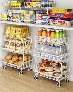 lot 11693 image: OKZEST 3-Tier Rolling Pantry Floor Organizers and Storage Cart with Wheels