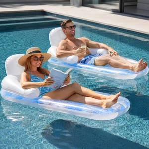 lot 11697 image: 2-Pack Inflatable Pool Float Loungers for Adults, Marble Blue