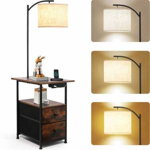 lot 11708 image: PESRAE Floor Lamp with Table & 2 Drawers, End Table with Lamp