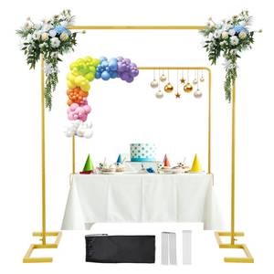 lot 11715 image: 8.2FT x 8FT Square Backdrop Stand Heavy Duty Gold Wedding Arch with Clamps