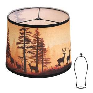 lot 11716 image: 1 Pack Rustic Deer Printed Drum Lamp Shade with Harp, 11.4x13x10 Medium Barrel Brown Lampshade for Cabin Lodge Decor, Spider Fitter Shade Replacement for Table Lamp, Easy Assembly