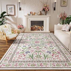 lot 11720 image: Amearea 6x9 Pink Rugs for Bedroom Girls, Floral Area Rugs for Living Room