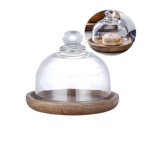 lot 12143 image: Rikyo 3.25 inch Glass Dessert Dome with Wood Base,Round Mini Cake Stand