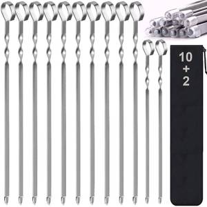 lot 12187 image: Skewers - 17 Kabob Skewers for Grilling, Metal Sticks for Kabobs Stainless Steel Flat Long Shish Kebab Reusable Grill BBQ Barbecue Sticks for Meat Chicken Vegetable, 12 Pack Bonus 14 Inch