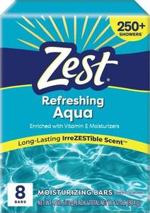 lot 12205 image: Zest 7-Bar Bath Size Soap, Aqua, 4 Ounce per bar, 7 bars, 32 Ounce