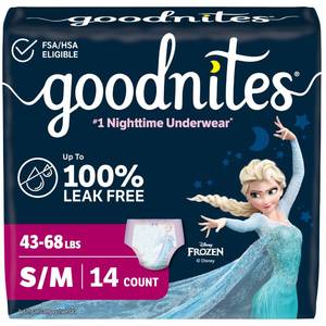 lot 12222 image: GoodNites Girls Nighttime Underwear, Size SM, 14 Ct