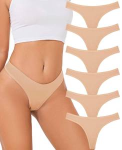 lot 12224 image: Sunm Boutique Cotton Thongs for Women, No Show Underwear for Women Pack, Sexy Low Rise Ladies Panties (6 Pack, Small, Nude)