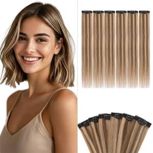 lot 12232 image: 6 PCS 6 Clips in Real Hair Extensions 100% Human Hair Highlight 18 #4P27