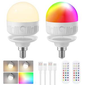 lot 12234 image: LGMCF Rechargeable Light Bulb with Remote - E12 2Pack 6W 450LM Dimmable Detachable LED Bulb 15 Colors Selectable & 3 Timer, 2500mAh Battery Operated Magnetic Bulbs, Bulbs for Non-Hardwired Fixture