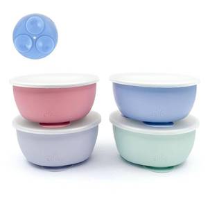 lot 12235 image: Elk and Friends KidsToddler Stainless Steel Suction Bowls  Lids  4pk