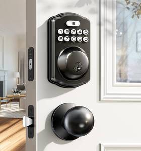 lot 19261 image: Veise KS01C Keyless Entry Deadbolt Door Lock with Knobs, Matte Black