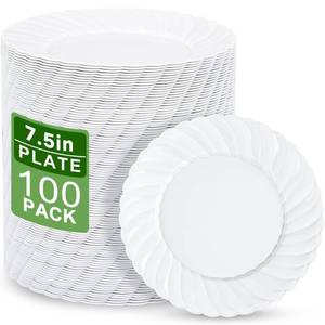 lot 19262 image: U-QE 100 Count White Plastic Plates, 7 Inch Scalloped Dessert Plates