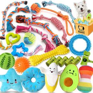 lot 19267 image: Zeaxuie 25 Pack Luxury Dog Chew Toys for Puppy, Dog Toys with Ropes, Treat Ball and Squeaky Puppy Toys for Teething Small Dogs