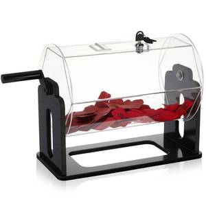 lot 19271 image: Leinuosen 13 x 6.5 x 9.5 Inches Acrylic Raffle Drum Holds 1500 Tickets, Clear Raffle Tickets Drum with Shaking Hand, Transparent Spinner Cage for Prize Draw Games Balls (Hexagon, Black)