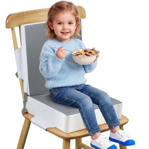 lot 19272 image: Booster Seat for Kitchen Chair - Toddler Booster Seat for Dining Table - PU Washable Double-Safety Straps with Buckle, Kids Portable Outdoor Booster Seat (Grey)