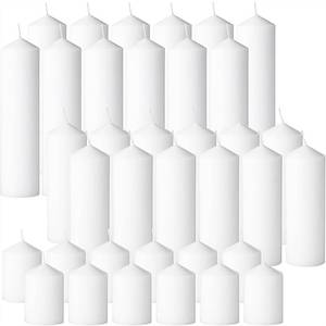lot 19279 image: Trxvxo White Pillar Candles Bulk Set of 36��Hurricane Candles��3 Different Lengths 2 x 368 Inch (12 Each)��Dripless Unscented Smokeless��Gives You a Better Atmosphere When Organizing an Event Party.