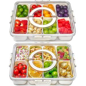 lot 19282 image: Mfacoy Snackle Box Container, 2 Pack Divided Serving Tray with Lid and Handle, Snack Box Charcuterie Container for Portable Snack Platters, Clear Organizer for Candy, Fruits, Travel, Party, Picnic