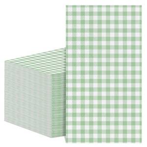 lot 20007 image: 60 Pcs Gingham Napkins, 2 Ply Sage Green and White Plaid Bathroom Napkins