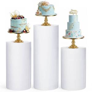 lot 20024 image: Jucoan Set of 3 White Spandex Cylinder Stand Cover for Party, Elastic Pedestal Plinth Stand Cloth Covers for Wedding Birthday Event Display Decorations Props, Wrinkle-Resistant, Stretchable, SML