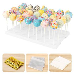 lot 20040 image: Cake Pop Display Stand Holder - 35 Holes Large Capacity White Lollipop Holder with 100 Sticks, 100 Treat Bags and 100 Gold Ties - Complete Cakepop Kit for Dessert Table, Wedding, Birthday Party