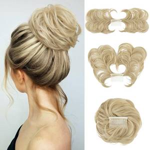 lot 20044 image: youngways Messy Bun Hair Piece Side Comb Clip in Hair Bun Hairpiece for Women Short Natural Straight Versatile Adjustable Styles Easy Hair pieces (Ash Blonde-C)