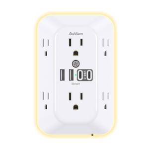 lot 20047 image: Addtam Surge Protector, 6 Outlet Extender with Night Light and 4 USB Ports