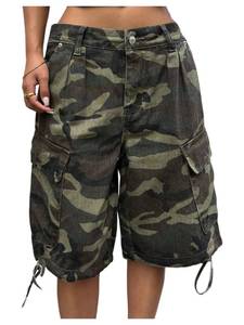 lot 20063 image: WDIRARA Womens Camo Denim Cargo Shorts Letter Graphic Baggy Bermuda Shorts (Size 31)