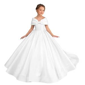 lot 20087 image: Kauste White Off Shoulder Satin Flower Girl Dresses for Weddings First Communion Dress Pageant Gown (Floral Lace Top Design, Size 10Y)