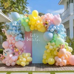 lot 20457 image: Pastel Balloon Arch Double Stuffed Pink Yellow Blue Green Balloons Different Size for Colorful Spring Princess Unicorn Easter Happy Birthday Baby Shower Party Decorations