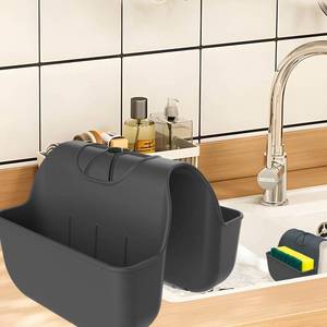 lot 20478 image: VPASION Sponge Holder for Kitchen Sink, Silicone Sink Saddle Caddy Organizer Rack, Sponges Holder Over Faucet, Hanging Kitchen Organizer Accessories Rack Basket Black