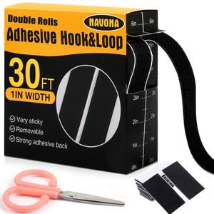 lot 20486 image: Navona 30Ft x 1 Inch Heavy Duty Hook and Loop Strips with Adhesive, Black (Partially Used)