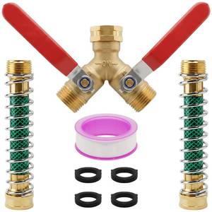 lot 20488 image: Garden Hose Splitter 2 Way, 304 Stainless Steel Heavy Duty Y Valve Water Hose Splitter With Long Handle Outdoor Full Flow Hose Splitter Connector, 34 Inch GHT Thread. (CONNECTOR ONLY)