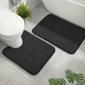 lot 20495 image: AINAHYVA Memory Foam Bathroom Rugs Sets 2 Piece, Extra Soft Absorbent Quick Dry Bath Mat Set, with U-Shaped Toilet Rug, Machine Washable Non Slip Bath Rugs for Bathroom, Shower and Tub, Black