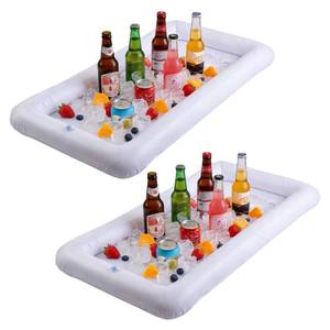 lot 20497 image: 2 Pack Inflatable Ice Serving Buffet Bar, Portable Pool Party Food & Drink Tray, Salad Ice Serving Container for BBQ, Picnic, Camping and Summer Parties, 53 x 25.6 Inches